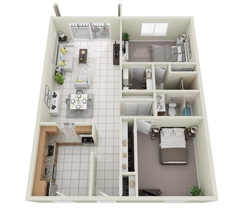 a 3d floor plan of a bedroom apartment